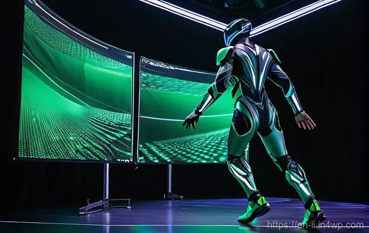 홀로그램 공연을 위한 기술적 요구사항 - **A mesmerizing holographic pop star performing on a grand, futuristic concert stage.** The stage fe...