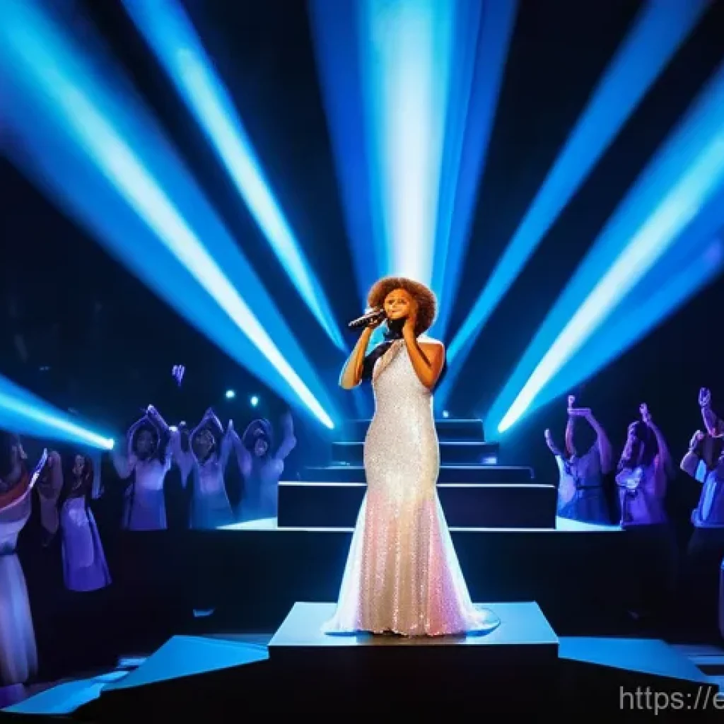 홀로그램 공연의 성공 사례 연구 - **Holographic Music Legend on Stage:** A vibrant, large-scale concert scene featuring a holographic ...