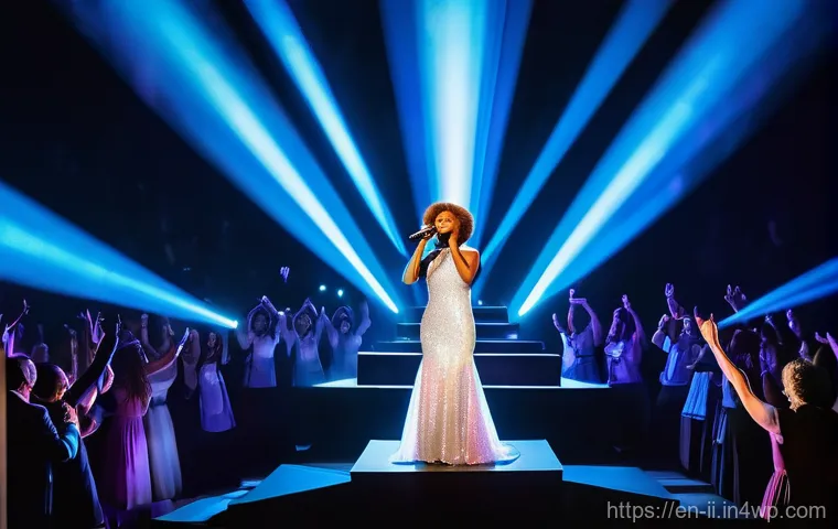 홀로그램 공연의 성공 사례 연구 - **Holographic Music Legend on Stage:** A vibrant, large-scale concert scene featuring a holographic ...