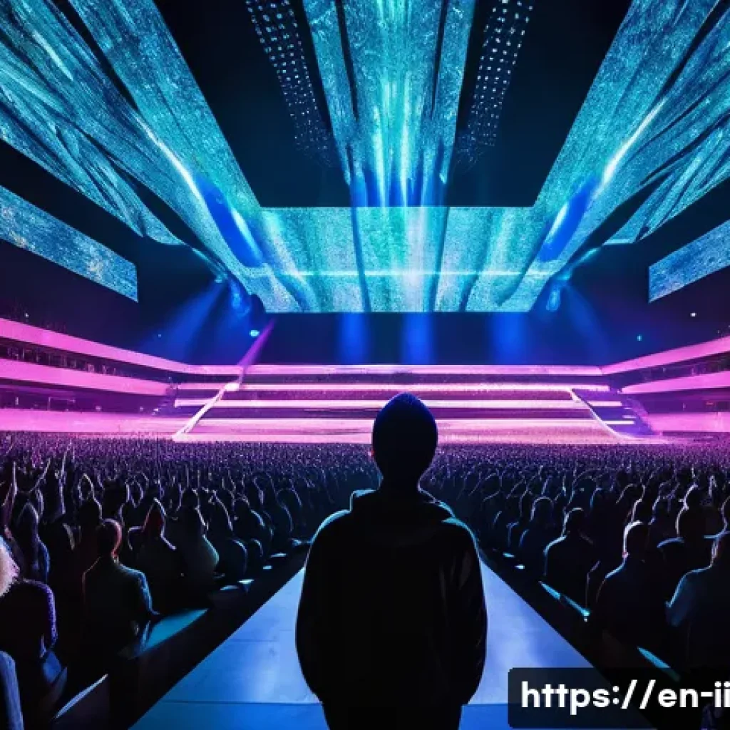홀로그램 공연을 위한 크리에이티브 디자인 팁 - **Prompt 1: Grand Holographic Concert Experience**
A breathtaking, wide-angle shot of a massive ...